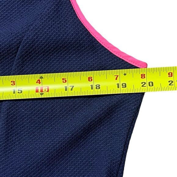 Sail to Sable Navy Blue Fit & Flare Dress Sz L Pink Trim V-Neck Coastal Preppy - Picture 3 of 6